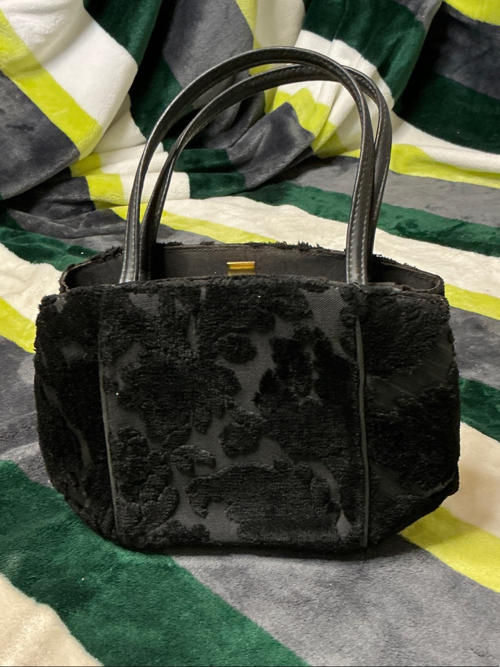 Black Floral Textured Shoulder Tote - Women's Handbag